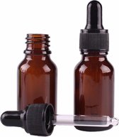 Amber (bruinglas) glazen pipetflesje - 15 ml - inclusief zwart pipet - aromatherapie