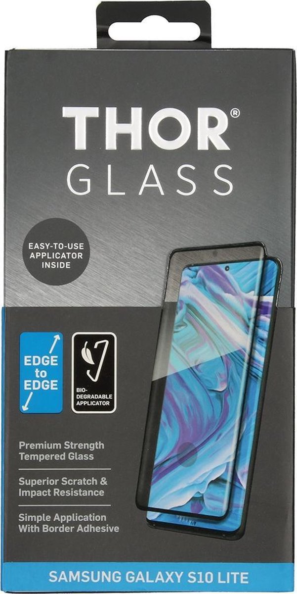THOR Screenprotector geschikt voor Samsung Galaxy S10 Lite Glazen Screenprotector - Case Friendly - Zwart