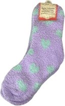 Super Soft huissokken HEART - Warme fluffy sokken - Paars / Groen - Maat 41 - 42 - 2 paar
