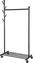 Hoppa! Kledingrek Met Wielen En Schoenenrek - Kapstok - Zwart - 85,2 x 174 x 42,5 cm