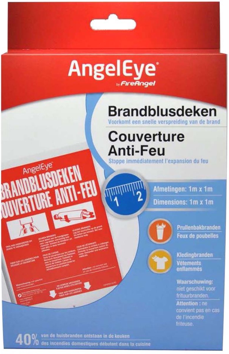 AngelEye Brandblusdeken FB100-AE-BNLR - 1 x 1 meter - Ideaal voor prullenbak- en kledingbranden - AngelEye