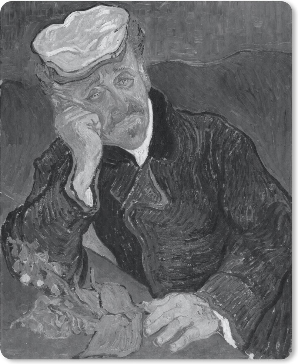 Muismat Vincent van Gogh - Portret van Dr. Gachet in zwart-wit - Schilderij van Vincent van Gogh muismat rubber - 19x23 cm - Muismat met foto