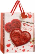 Geschenktas "Hearts with Glitter'' - valentijn - 26cm x 32cm x 12cm - Giftbags - Geschenktasje - twee harten - 2 stuks