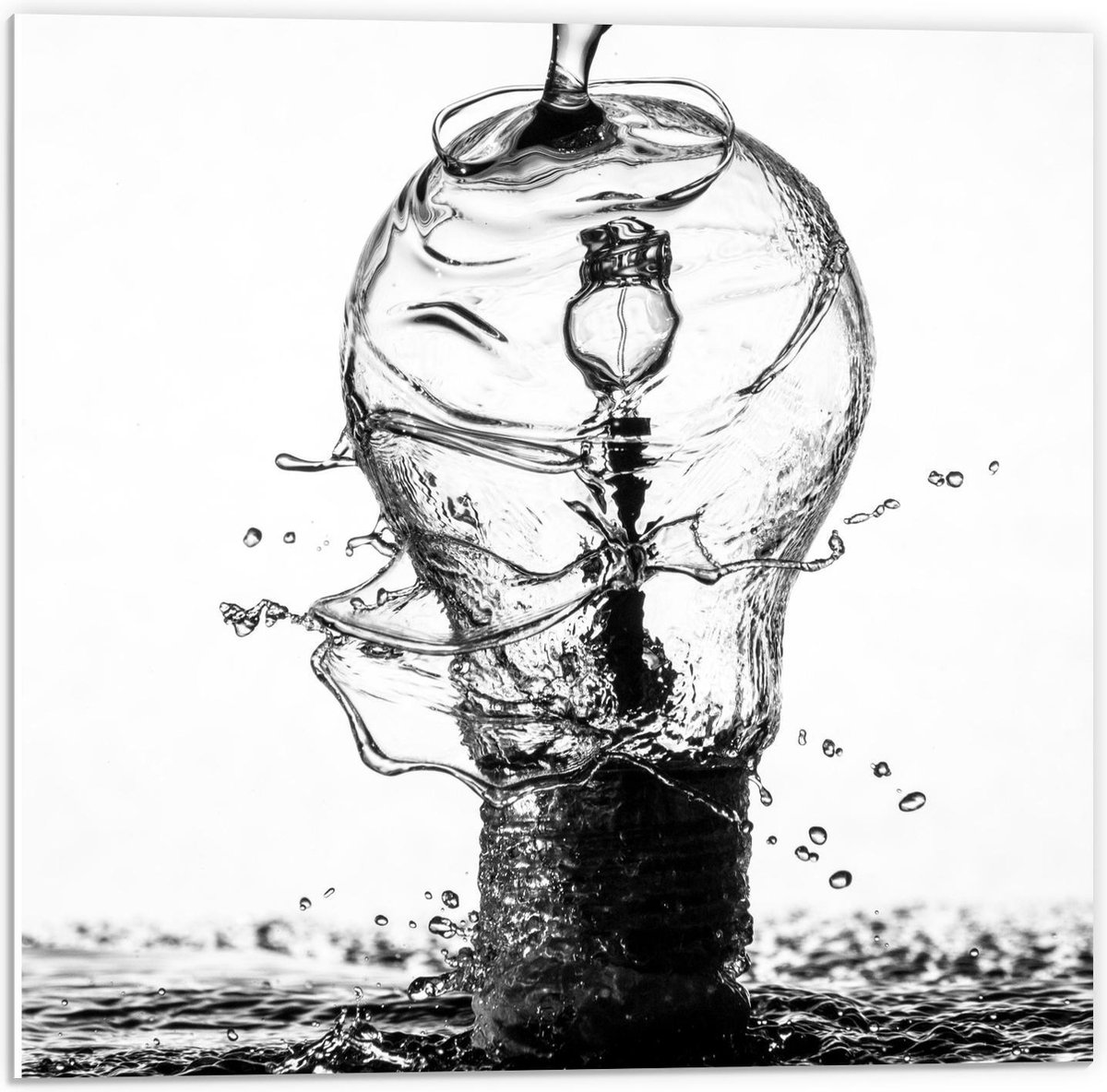 Forex - Water over Gloeilamp (zwart/wit) - 50x50cm Foto op Forex