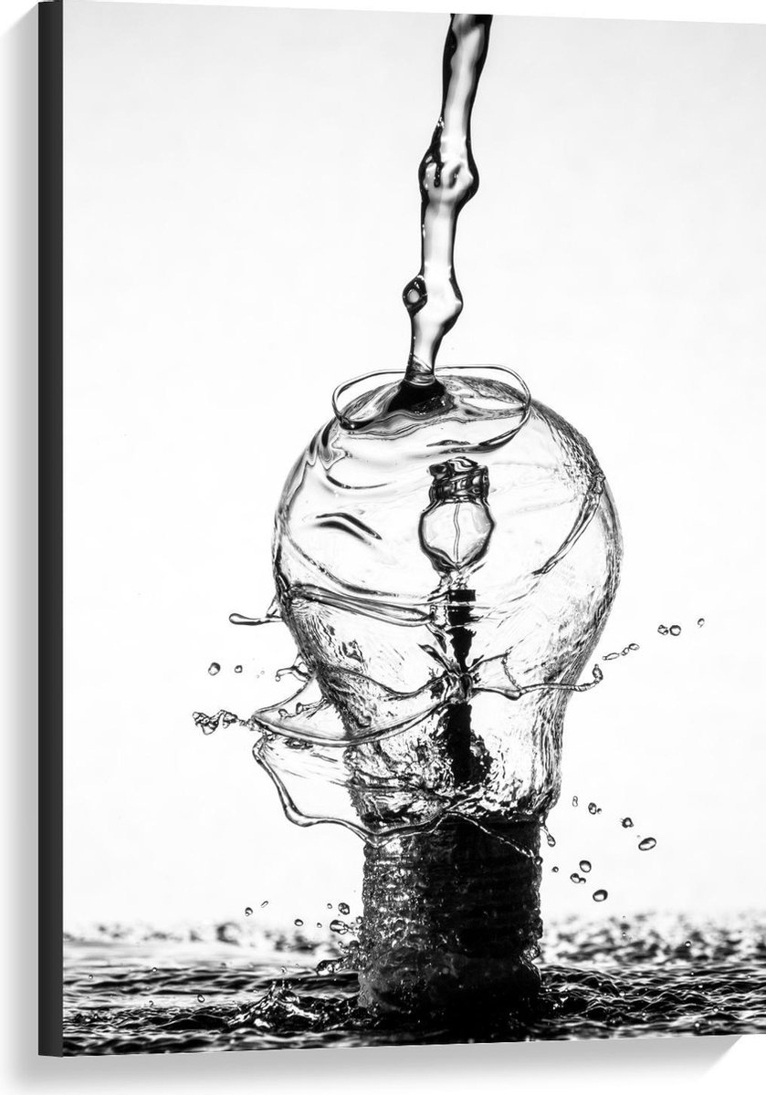 Canvas - Water over Gloeilamp (zwart/wit) - 60x90cm Foto op Canvas Schilderij (Wanddecorat