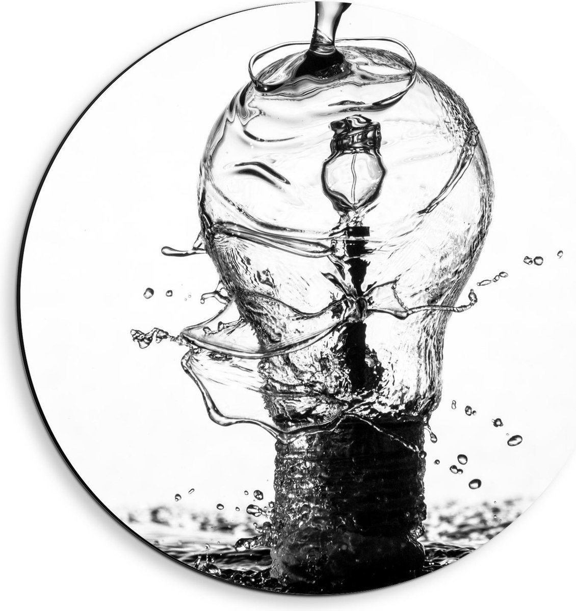 Dibond Wandcirkel - Water over Gloeilamp (zwart/wit) - 40x40cm Foto op Aluminium Wandcirke