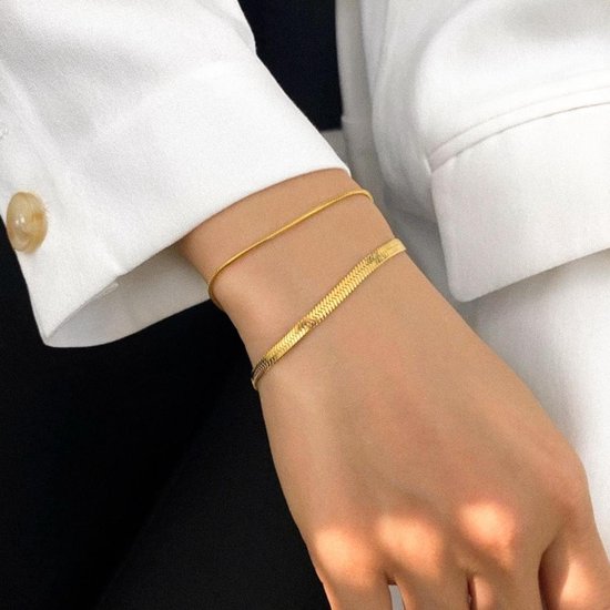 Infrarood breuk medeleerling Herringbone armband – 18 karaat goud verguld sterling zilver – Visgraat  armband – 18K... | bol.com
