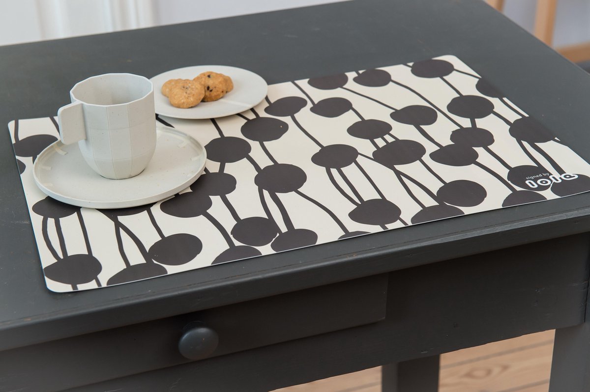 4x Lola Placemat Cotton Field Black - 30x45cm - onderlegger - tafeldecoratie -tafel dekken - katoen zwart