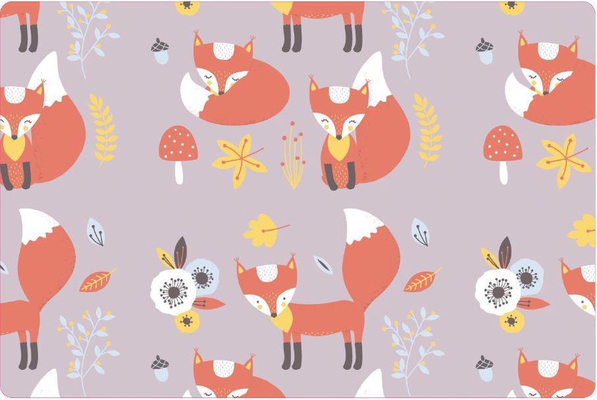 4x Placemat Red Fox | 30x45cm | anti-slip - placemats kinderen - kunststof - vosje