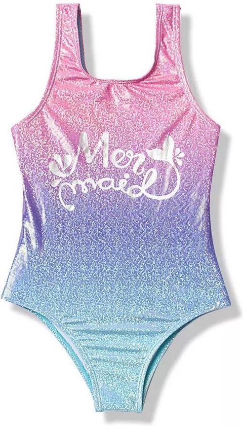 Badpak Mermaid maat 152/158 zeemeermin  roze lila blauw zilver holografisch effect