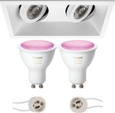 Pragmi Zano Pro - Inbouw Rechthoek Dubbel - Mat Wit - Kantelbaar - 185x93mm - Philips Hue - LED Spot Set GU10 - White and Color Ambiance - Bluetooth - BSE