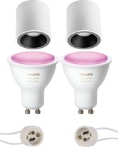 Pragmi Cliron Pro - Opbouw Rond - Mat Wit/Zwart - Verdiept - Ø90mm - Philips Hue - Opbouwspot Set GU10 - White and Color Ambiance - Bluetooth - BSE