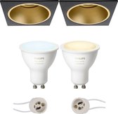 Pragmi Minko Pro - Inbouw Vierkant - Mat Zwart/Goud - Verdiept - 90mm - Philips Hue - LED Spot Set GU10 - White Ambiance - Bluetooth - BES LED