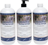 Showergel Eucalyptus 1 liter - set van 3 stuks - met gratis pomp