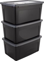 Bol.com IRIS Modular Clearbox Opbergbox - 50L - 3 stuks - Zwart/Grijs aanbieding