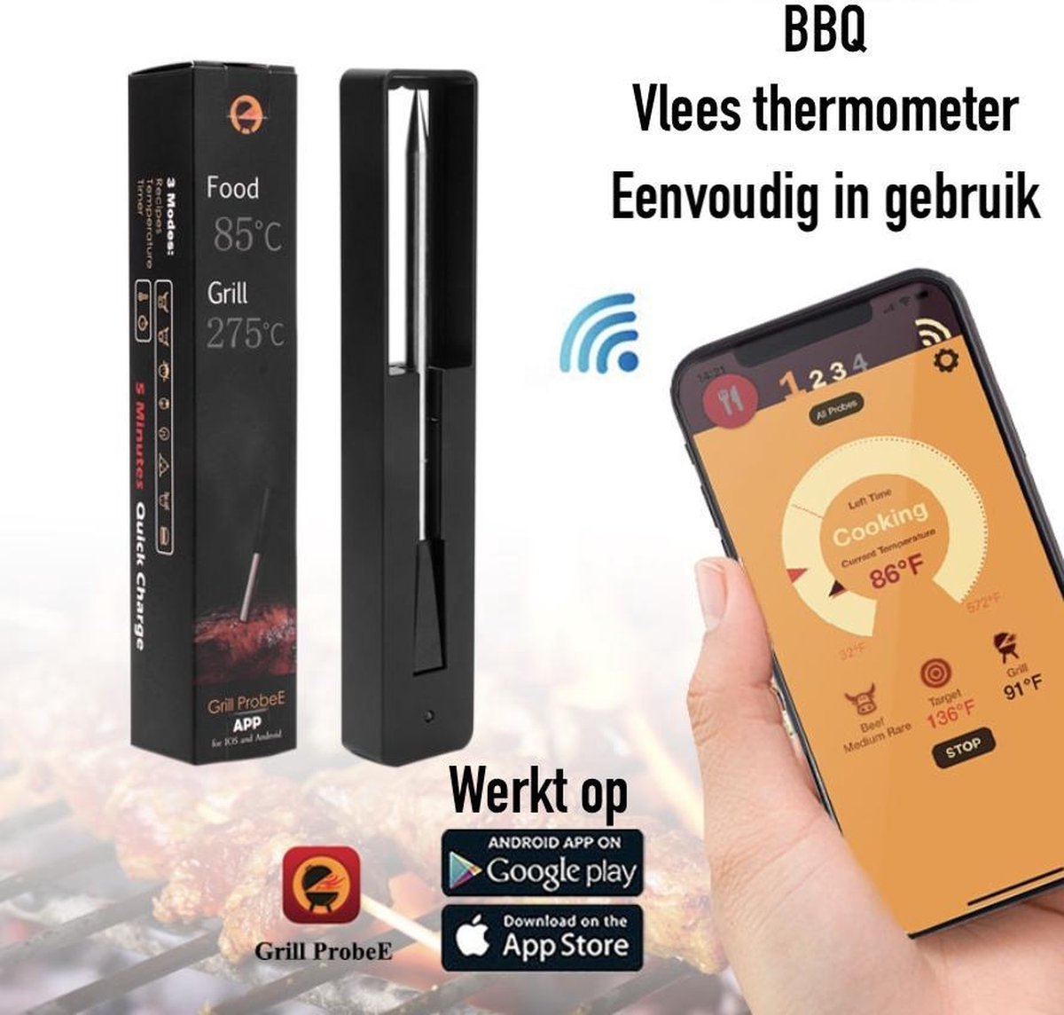 Vleesthermometer draadloos vlees thermometer digitaal Bluetooth thermometer bbq...