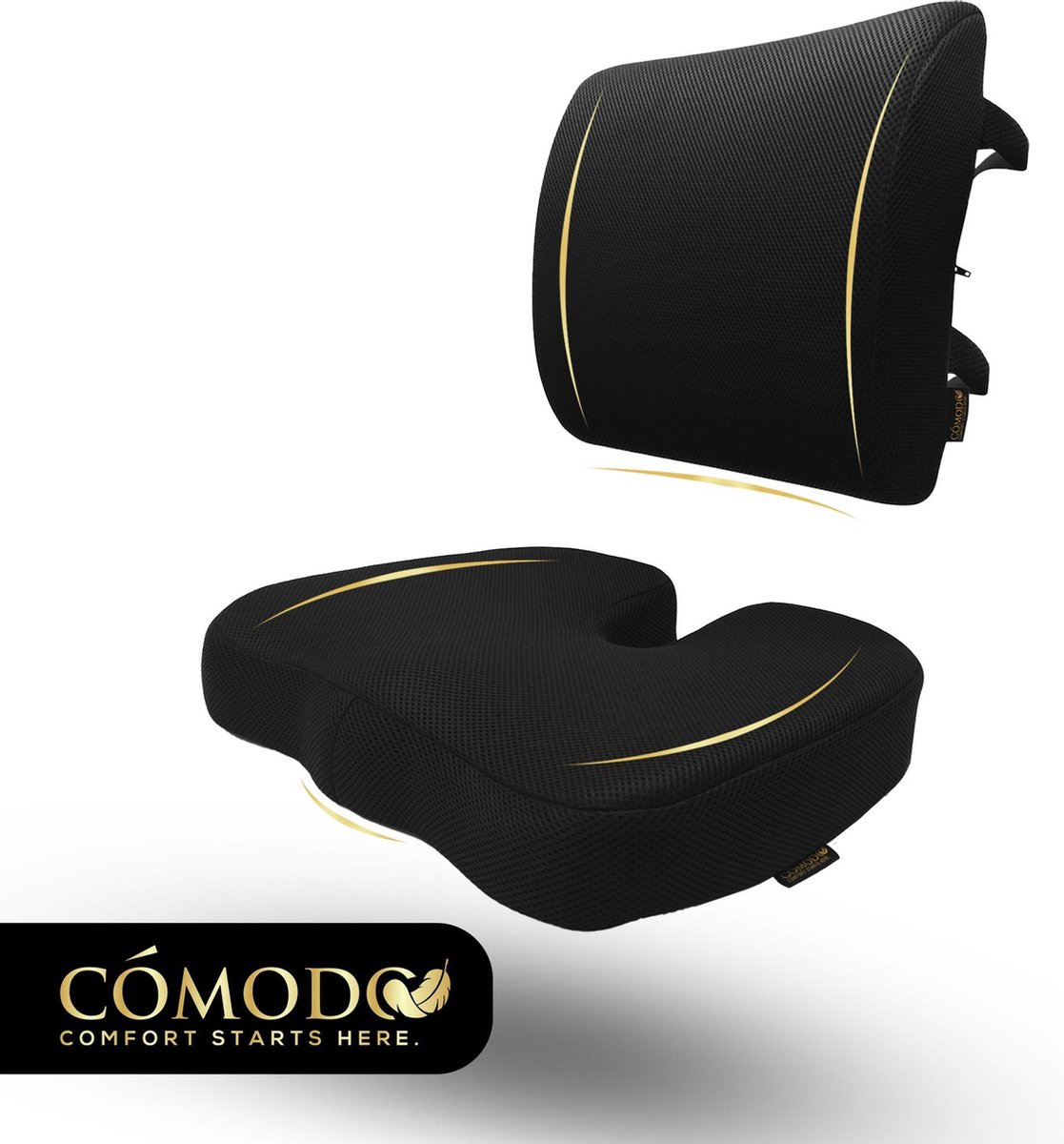 Cómodo-Comfort® Orthopedisch Zitkussen & Ergonomisch Rugkussen - Stoelkussen - Lendenkussen - Rugsteun - Wigkussen - Ergonomisch / Orthopedisch Zitkussen - Stuitkussen -Inclusief Gel