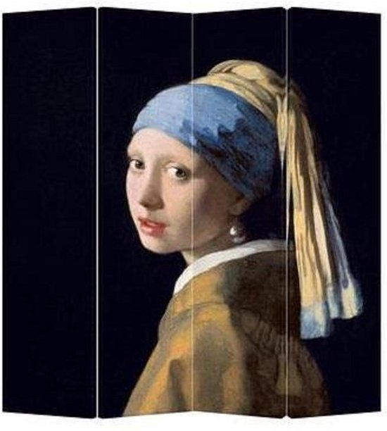 Fine Asianliving Kamerscherm Scheidingswand 4 panelen Vermeer Meisje met de Parel L160xH180cm