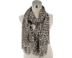 Lange Dunne Sjaal - Panterprint - Khaki/Taupe - 180 x 90 cm (95172#)