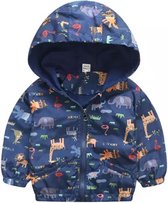 Dieren kinderjas - Donker Blauw met dierenprint - 2-4 jaar maat 90