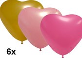 Hartjes ballonnen mix roze-goud, 6 stuks, 25 cm