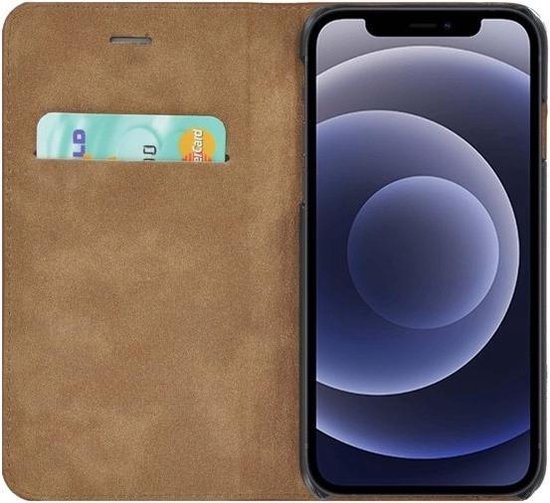 iPhone 12 - Protecteur d'écran iPhone 12 - Bookcase portefeuille étui portefeuille Ultra fin en cuir véritable Vert + Protecteur d'écran