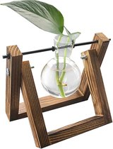 Desktop Clear Glass Planter Bulb Vaas met Retro Massief Houten Stand, Decoratieve Plant Terrarium voor Hydrocultuur Planten Thuis Tuin Bruiloft Decor (1 Vaas)