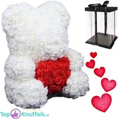 Rozen beer Wit met rood hart 30 cm + Unieke Giftbox! | Roses Bear Valentine Day giftbox  | Rozenbeer met strikje | Knuffel met jou geliefde tijdens Valentijn! | Love Teddybeer | Ik