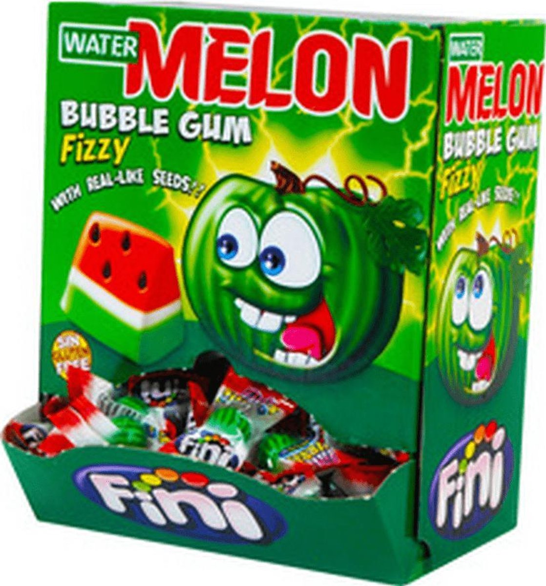 thumbnail image 2 of Fini Watermelon Bubble Gum Fizzy Seeds – Party Candy, Gluten Free, 12-Pack Bag 2 of 3