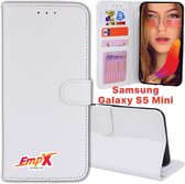 EmpX.nl Galaxy S5 Mini Wit Boekhoesje | Portemonnee Book Case voor Samsung Galaxy S5 Mini Wit | Flip Cover Hoesje | Met Multi Stand Functie | Kaarthouder Card Case Galaxy S5 Mini Wit | Besche