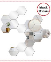 Hexagon plakspiegel - 100x85x50mm - 12 stuks - Wandspiegel zonder boren - Decoratieve zilverkleurige plakspiegel