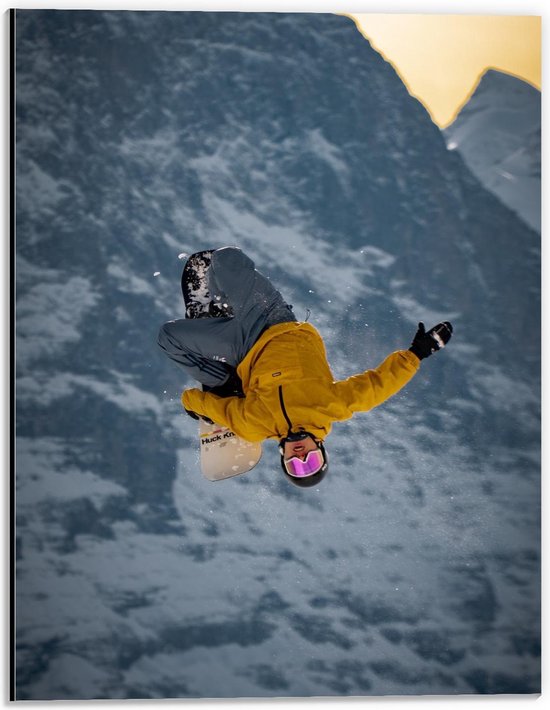 Dibond - Snowboarder in de Lucht - 30x40cm Foto op Aluminium (Wanddecoratie van metaal)