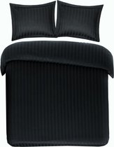 Luxe Katoen/Satijn Eenpersoons Dekbedovertrek Satin Stripe Zwart | 140x200/220 | Luxe En Comfortabel | Hoogwaardige Kwaliteit