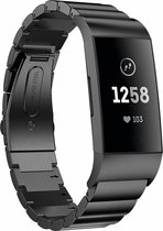 Stalen Smartwatch bandje - Geschikt voor  Fitbit Charge 3 metalen bandje - zwart - Horlogeband / Polsband / Armband