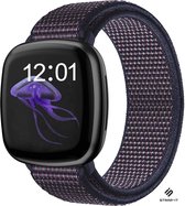 Nylon Smartwatch bandje - Geschikt voor  Fitbit Versa 3 nylon band - indigo blauw - Maat: S - Strap-it Horlogeband / Polsband / Armband