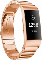 Stalen Smartwatch bandje - Geschikt voor  Fitbit Charge 3 metalen bandje - rosé goud - Horlogeband / Polsband / Armband