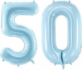 Folie ballon cijfer 50 jaar – 80 cm hoog – Blauw - met gratis rietje – Feestversiering – Verjaardag – Abraham Sarah - Bruiloft