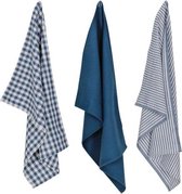 Theedoekset EMIEL - /  Blauw / Wit - 100% Katoen - l70 x b50 cm - Set van 3
