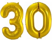 Folie ballon cijfer 30 jaar – 80 cm hoog – Goud - met gratis rietje – Feestversiering – Verjaardag – Bruiloft