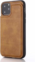 Leren hardcase met kaarthouder en standaard iPhone 12 / iPhone 12 Pro - bruin