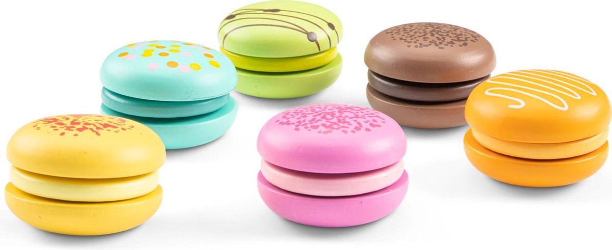 Woet® Houten Speelgoed Macaron Set - 6 Stuks met Klittenband - Speelgoedeten voor Kinderen - Rollenspel Keukenspeelgoed - Vanaf 2 Jaar