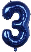 Folieballon / Cijferballon Blauw XL - getal 3 - 82cm