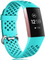 Siliconen Smartwatch bandje - Geschikt voor  Fitbit Charge 3 siliconen bandje met gaatjes - aqua - Maat: S - Horlogeband / Polsband / Armband