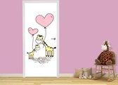 Luxe Deursticker Giraffen met ballon - geel|roze - Sticky Decoration - deurposter - decoratie - woonaccesoires - op maat voor jouw deur