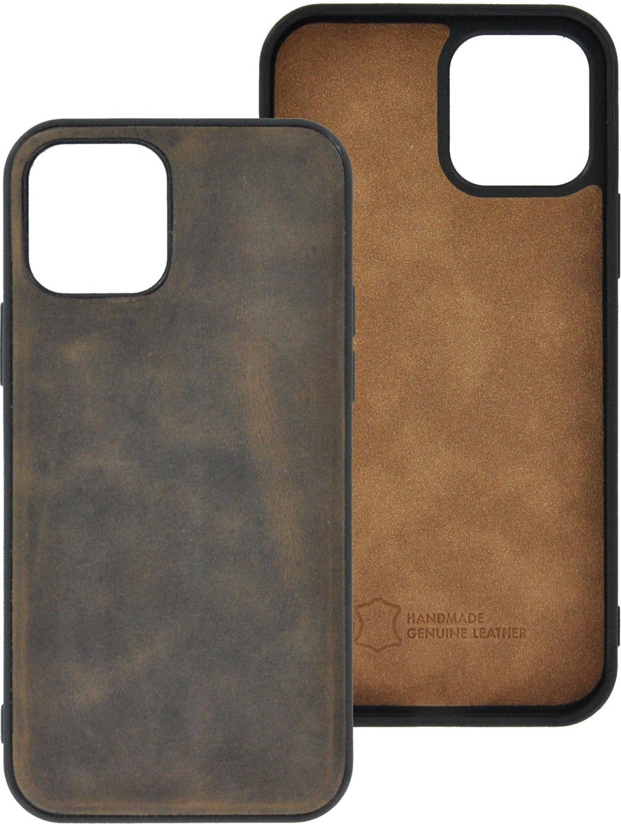 iPhone 12 Pro Hoesje - iPhone 12 Pro hoesje Echt leer Back Cover P Case Antiek Bruin