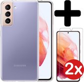 Samsung S21 Plus Hoesje Siliconen Case Met 2x Screenprotector - Samsung S21 Plus Hoes Cover Met 2x Screenprotector - Transparant