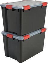 IRIS Airtight Opbergbox - 70L - Kunststof - Zwart/Rood - Set van 2
