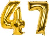 47 Jaar Folie Ballonnen Goud - Happy Birthday - Foil Balloon - Versiering - Verjaardag - Man / Vrouw - Feest - Inclusief Opblaas Stokje & Clip - XXL - 115 cm