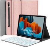 Samsung Galaxy Tab S7 11 inch hoesje voor 2020 SM-T870 T875 T878 toetsenbord, lichtgewicht slanke beschermhoes met magnetisch afneembaar draadloos toetsenbord - Rose Goud