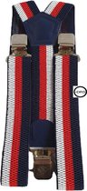 Bretels wit - rood - blauw gestreept  - Met extra stevige, sterke en brede klem van de Riemenspecialist